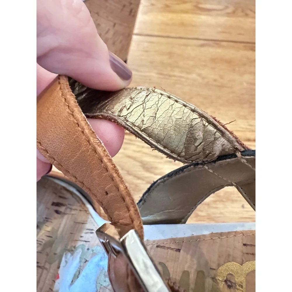 Sam Edelman Womens Tan Black Cork Wedge Platform Sandals Size 8 Lug Sole